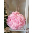 Boule de fleurs artificielles rose 17cm en tissu