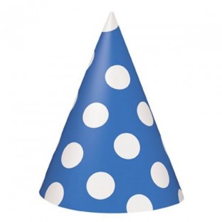 Royal Blue Polka Dots Cone Hats (8ct)