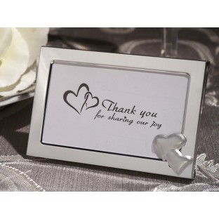 Cadre double coeurs argent table mariage