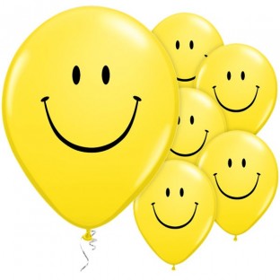 5 Ballons Smiley jaune latex 28cm