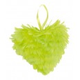 Coeur en plumes vert anis 12cm suspension