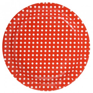 Polka dots paper plates, red
