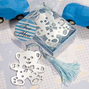 Marque page baby shower ourson bleu