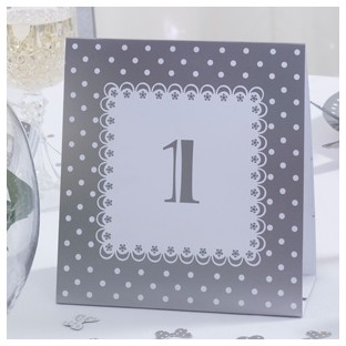12 Numéros de table blanc et gris à pois