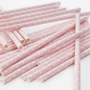 Baby pink polka dot paper straws