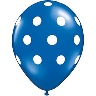 5 ballons latex bleu marine à pois blancs