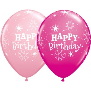 Ballons Happy Birthday rose et fuchsia (x 5)