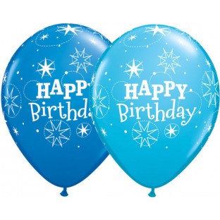 5 ballons anniversaire Happy Birthday bleu