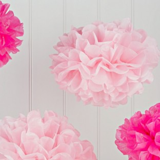 Tissue Paper Pom Poms - Hot & Light Pink