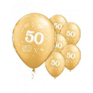 6 ballons Qualatex Or Gold "50" ans