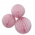 3 boules alvéolées rose pâle "honeycomb"