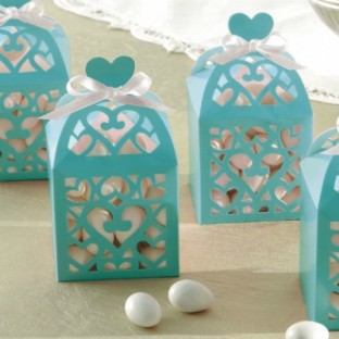 50 boîtes à dragées lanterne coeur bleu aqua