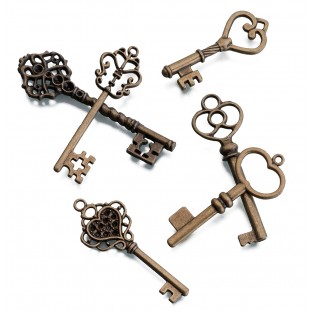 24 clés vintage bronze style ancient carte ruban satin