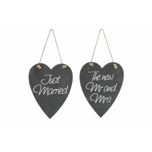 2 coeurs mariage suspensions style ardoise