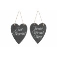 2 Assorted Hanging Wedding Slate Hearts 'Just Married & The New Mr & Mrs'