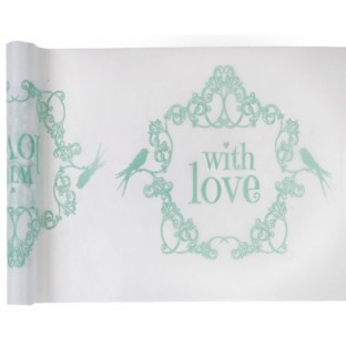 Chemin de table "With Love" blanc vert menthe 5M