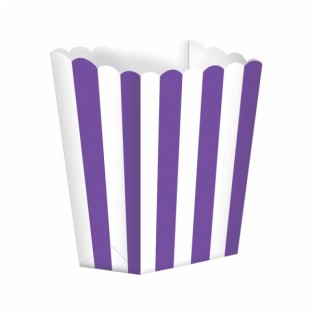 5 pots à popcorn rayures blanc mauve violet