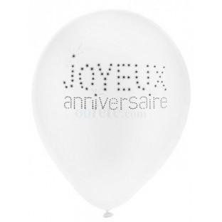 8 ballons JOYEUX ANNIVERSAIRE blanc imprimé