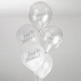 8 ballons mariage Just Married blanc et gris coeur