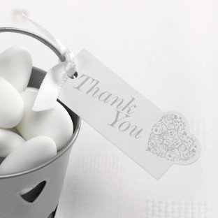 10 étiquettes "thank you" coeur argent cadeau invités