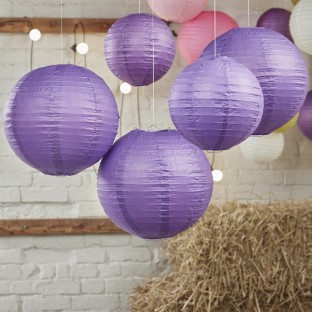 5 lanternes boules papier mauve violet