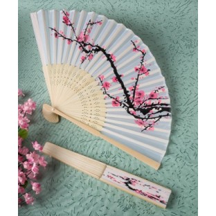 Cherry blossom design silk folding fan favors