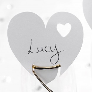 10 cartes Marque place mariage cœur blanc sur verre 