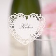 White heart Place Card On Glass