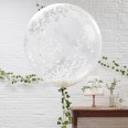3 ballons ronds géants transparents confettis blanc