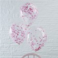 5 ballons transparent confetti rose