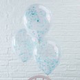 5 ballons transparents confettis bleus