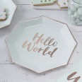8 assiettes jetable Hello World menthe baby shower