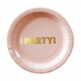 8 assiettes "party" rose poudré pastel et or