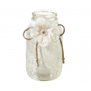 Location vase mason jar avec habillage dentelle et ficelle