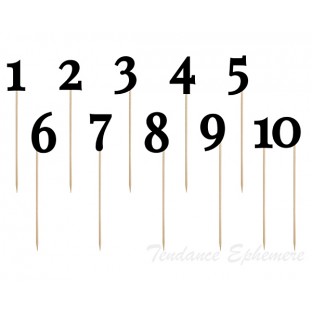 10 Numéros de table chiffres noirs sur pics