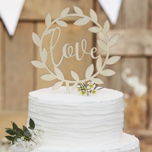 Cake topper couronne en bois "love" mariage