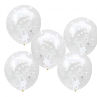 5 ballons remplis de confettis blancs