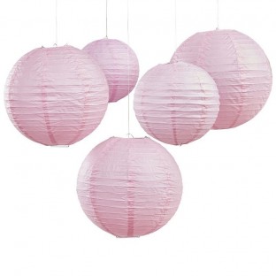 5 lanternes boules papier rose pâle