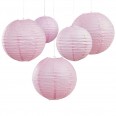 5 lanternes boules papier rose pâle