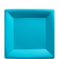 20 petites Assiette  carrée bleu turquoise en carton 18cm