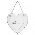 White Wooden Just Married Hanging Heart